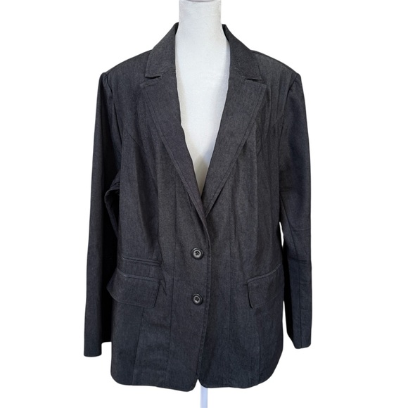 Lane Bryant Jackets & Blazers - Lane Bryant Size 18 Charcoal Denim Blazer Jacket Stretch Tailored Workwear